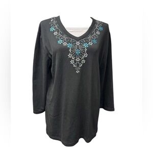 Morning Sun Chic Black Blouse with Blue/Silver Studs size XL